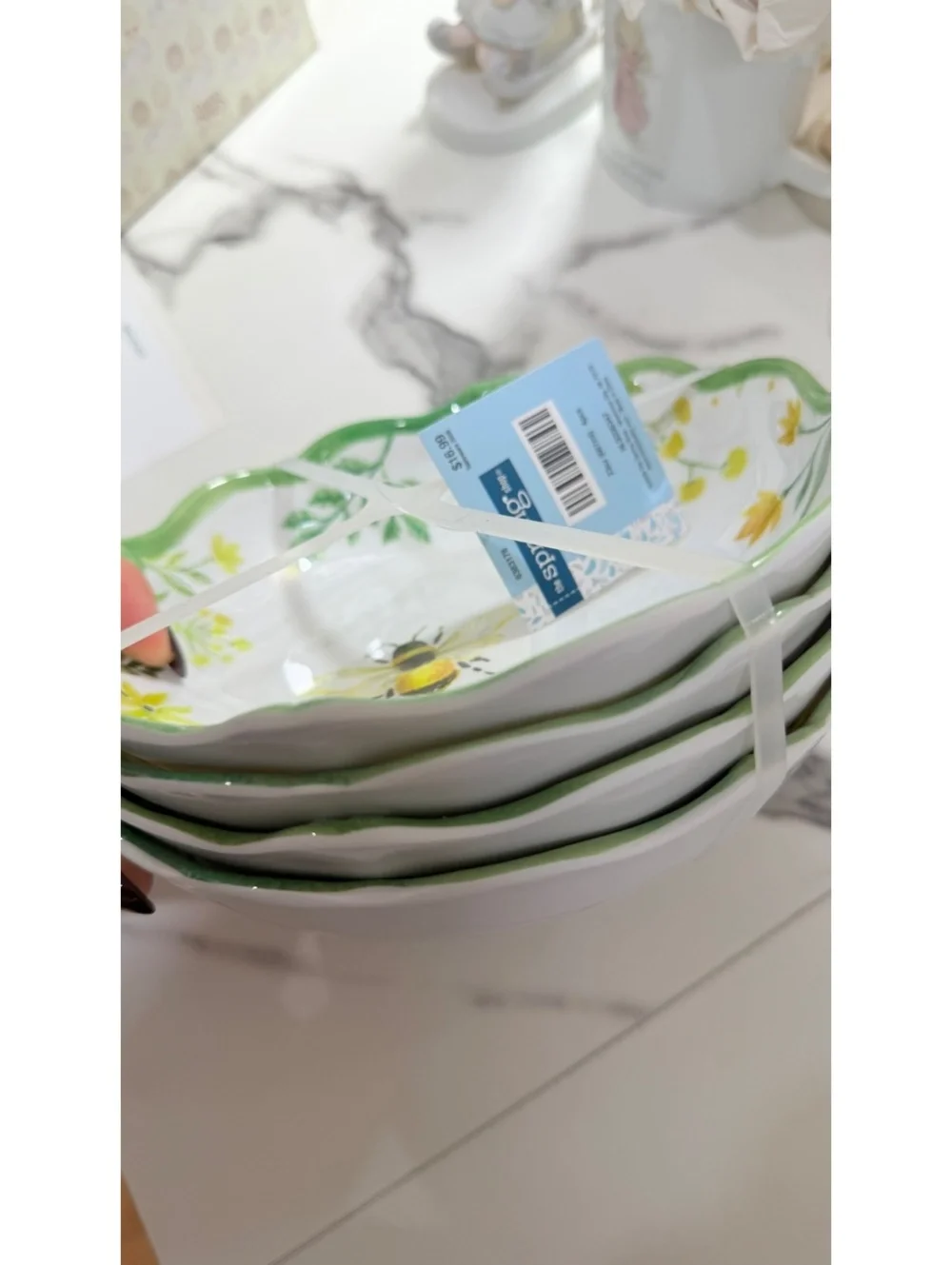 Green Florals & Bee Scalloped Plates